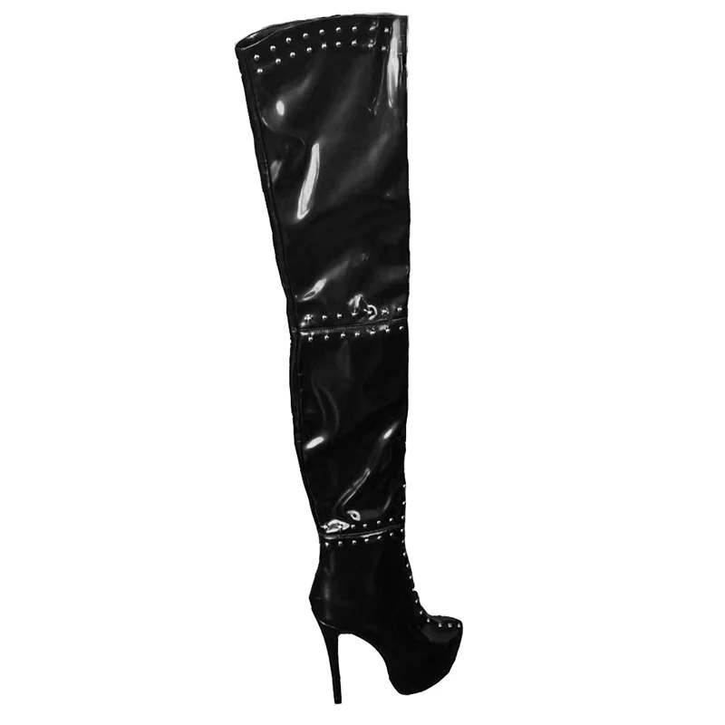 Оригинальные стильные женские Сапоги выше колена; зимние сапоги до бедра на платформе с блестками; женская обувь на каблуке с круглым носком; Размеры 20 - Цвет: EF1705 Black