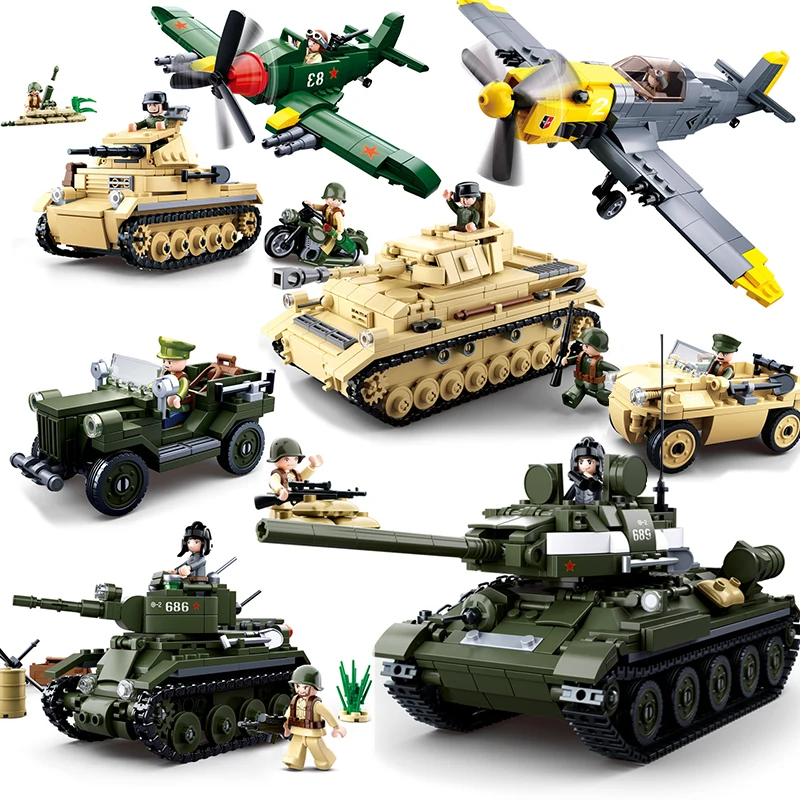 

Military Weapon Compatible Legoing Ww2 Tank T34 Airplane Aircraft World War 2 Truck Army Car Soldiersbuilding Blocks Kids Toys