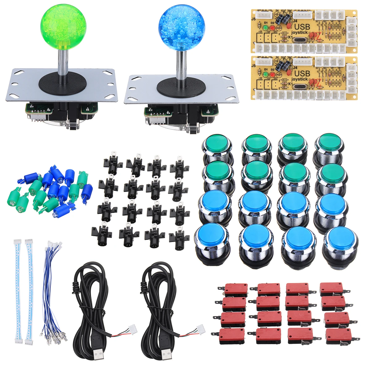 2 игрока DIY аркадный набор Комплекты клавиатура с нулевой задержкой+ 16 светодиодный кнопочный кнопки запасные части игровой USB контроллер Джойстик