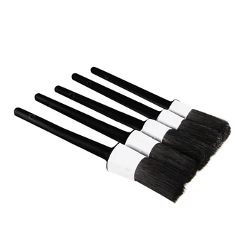 

5pcs Boar Hair Detail Brush Set Bristle Cleaning Brush for Wheels Interior Leather Trim Air Vent (Grey) A32