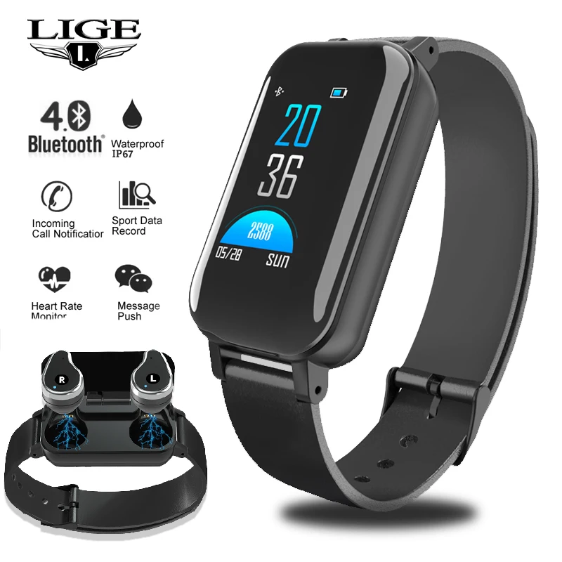 

2019 New TWS Smart Binaural Bluetooth Headset Watch Heart Rate Blood Pressure Monitor Wireless Earphones Bracelet Two In One+Box