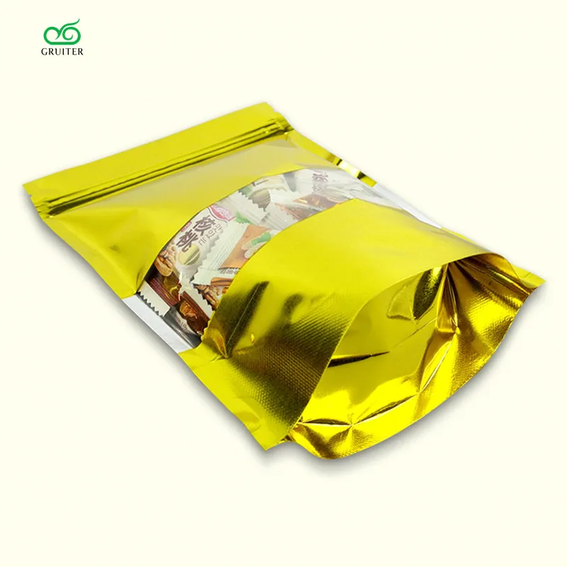 GRUITER новые золотые с прозрачной передней стендой Ziplock сумки металлические еда