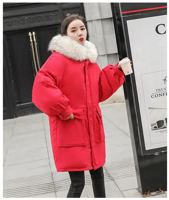 Fashion Thicken Women's Winter Long Coat With Fur Hooded Big Pockets Women Overcoat Oversize Warm Womens Parkas YT50147