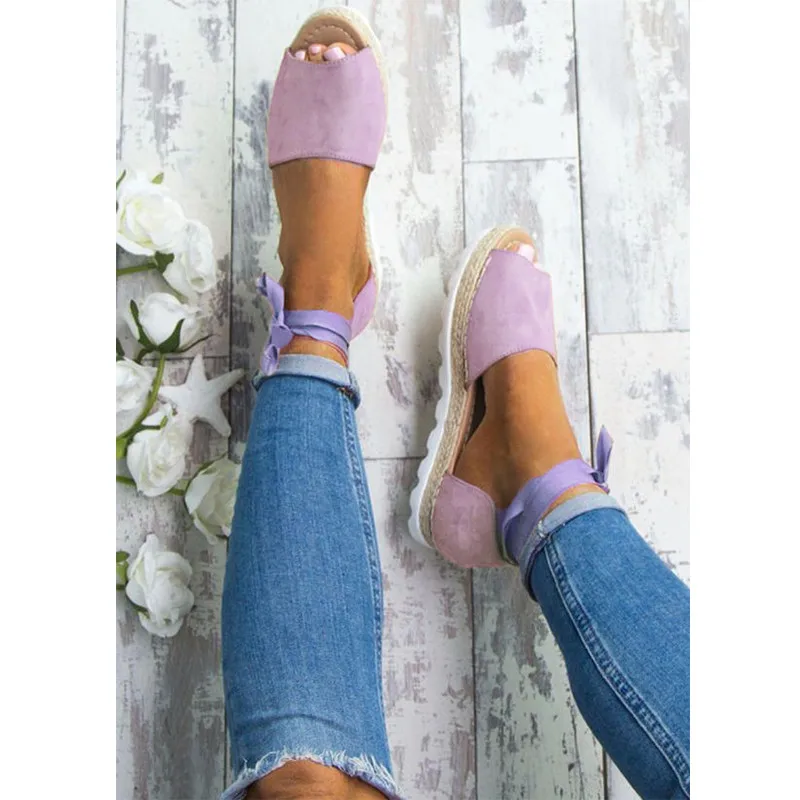 Женская обувь Ремешок на щиколотке Женская Обувь На Шнуровке соломенные сандалии женская обувь на танкетке; сандалии на веревочной подошве-платформе туфли; scarpe donna; кожаные туфли-лодочки D30 - Цвет: Фиолетовый