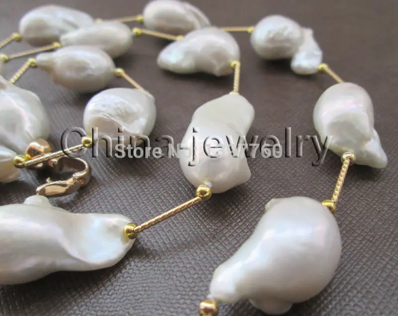 

Miss charm Jew.301 AAA 29" 21-33mm natural white baroque keshi reborn freshwater pearl necklace