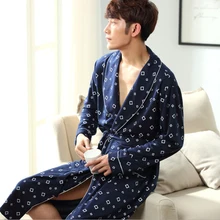 Хлопковые домашние мужские халаты с поясом и квадратным узором, Прямая поставка