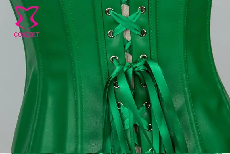 Зеленый кожаный корсет, пикантное женское бельё на молнии корсет для похудения и бюстье готичный костюм корсетт для женщин корсет большого размера 6XL