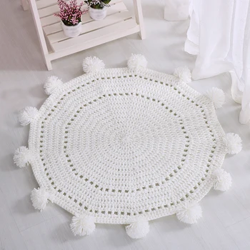 

New Style 80cm Round Solid Color Cotton Knitting Blanket Autumn Spring Throw Blanket Carpet for Home Decoration Child Rug Gift