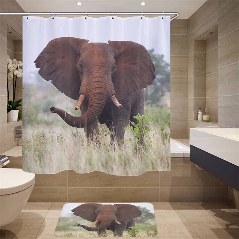 GEYA натуральная Высококачественная полиэфирная водонепроницаемая занавеска для душа для ванной комнаты 3D Рисунок слона стильные занавески для душа 180x180 см