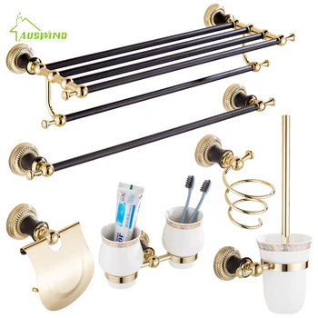 

AUSWIND European gold bathroom accessories set black oiled bronze 304 stainless steel wall mount bathroom hardware set