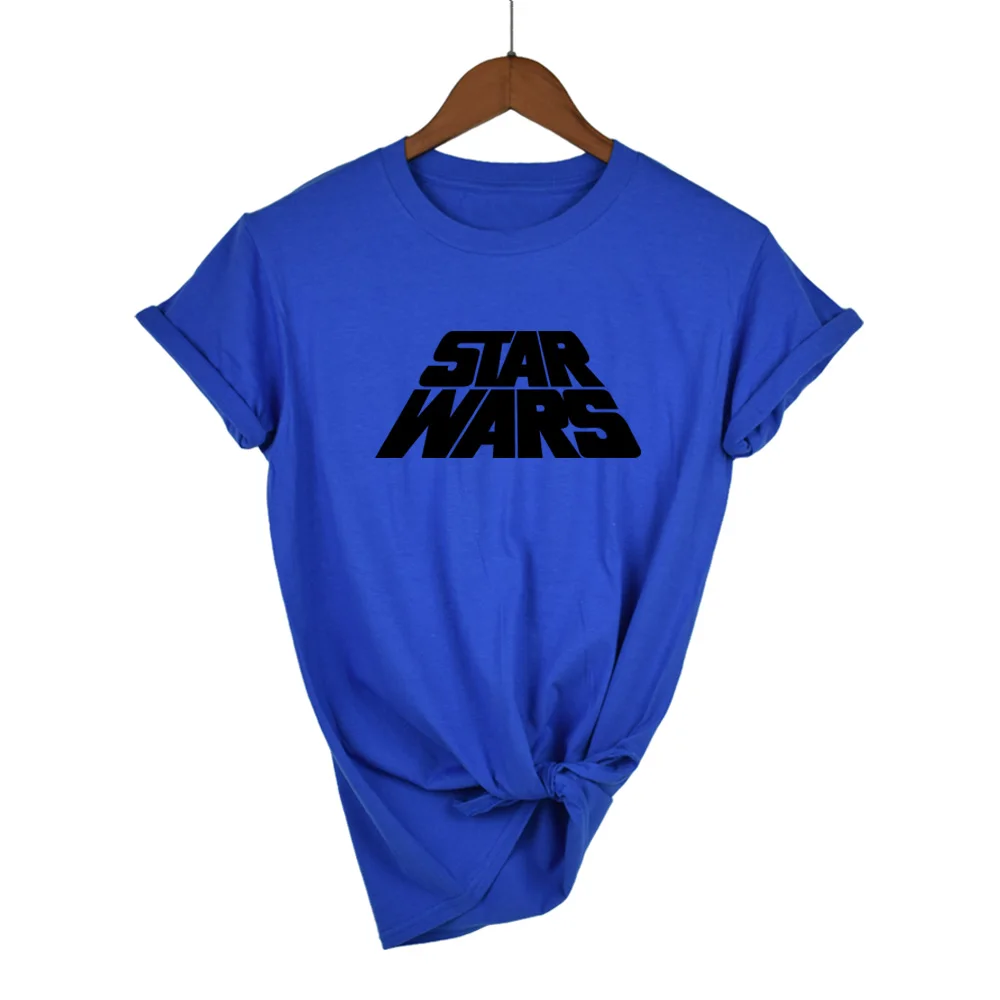 Женская футболка из хлопка высокого качества с принтом «Звездные войны», повседневная женская футболка с круглым вырезом, новинка года, дизайнерские женские футболки - Цвет: Blue-B