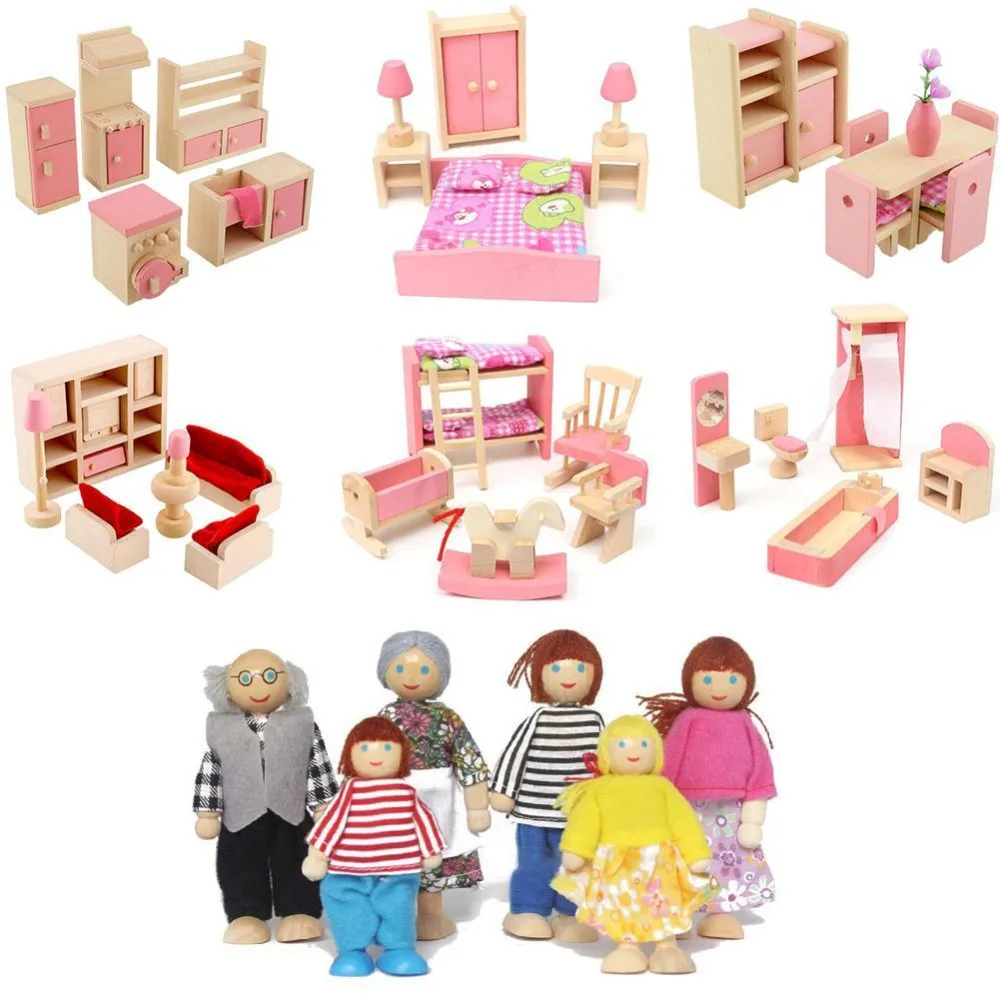 

Wooden Delicate Dollhouse Furniture Toys Set Miniature For Kids Pretend Play Rooms Children's Educational Toy House Accessories