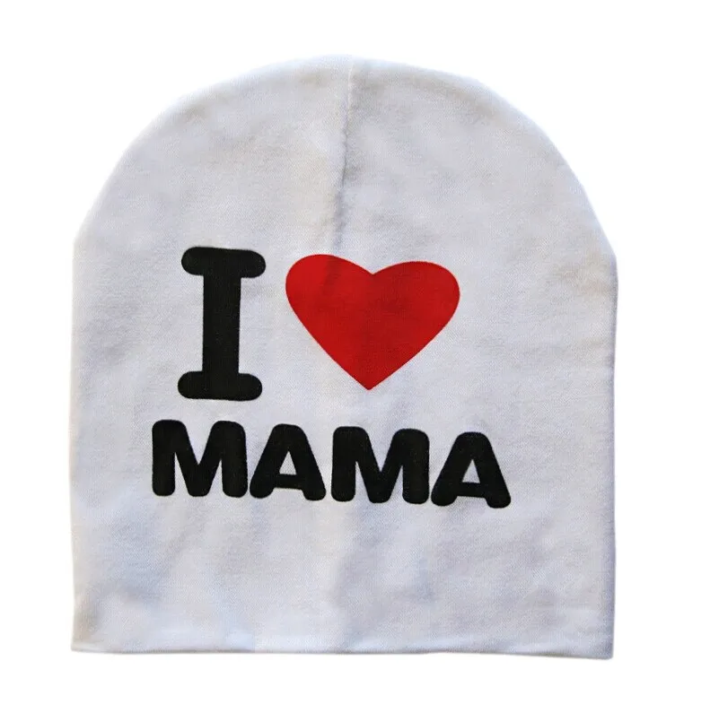 Г. весенне-осенняя вязаная теплая хлопковая Шапка-бини для малышей, для маленьких мальчиков и девочек, с принтом «I LOVE PAPA MAMA», детские шапки - Цвет: White MAMA