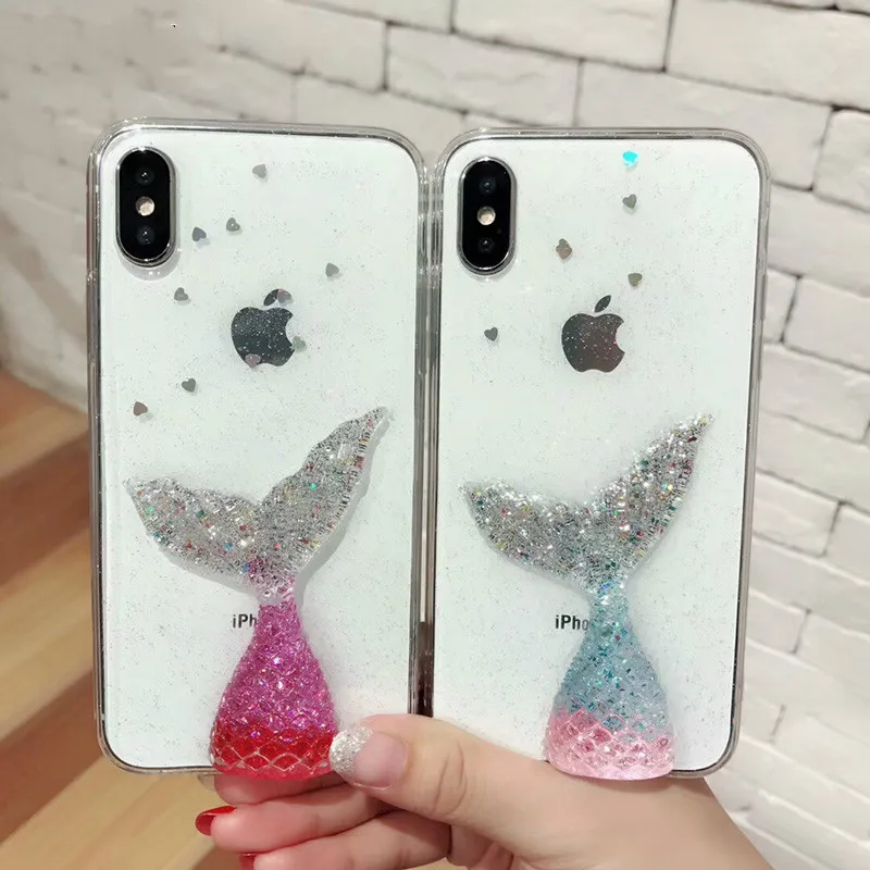 3D Cute Mermaid Tail Case for iPhone X Transparent Soft Silicon Capa Funda 6 6S 7 8 Plus Glitter Cover Girls |