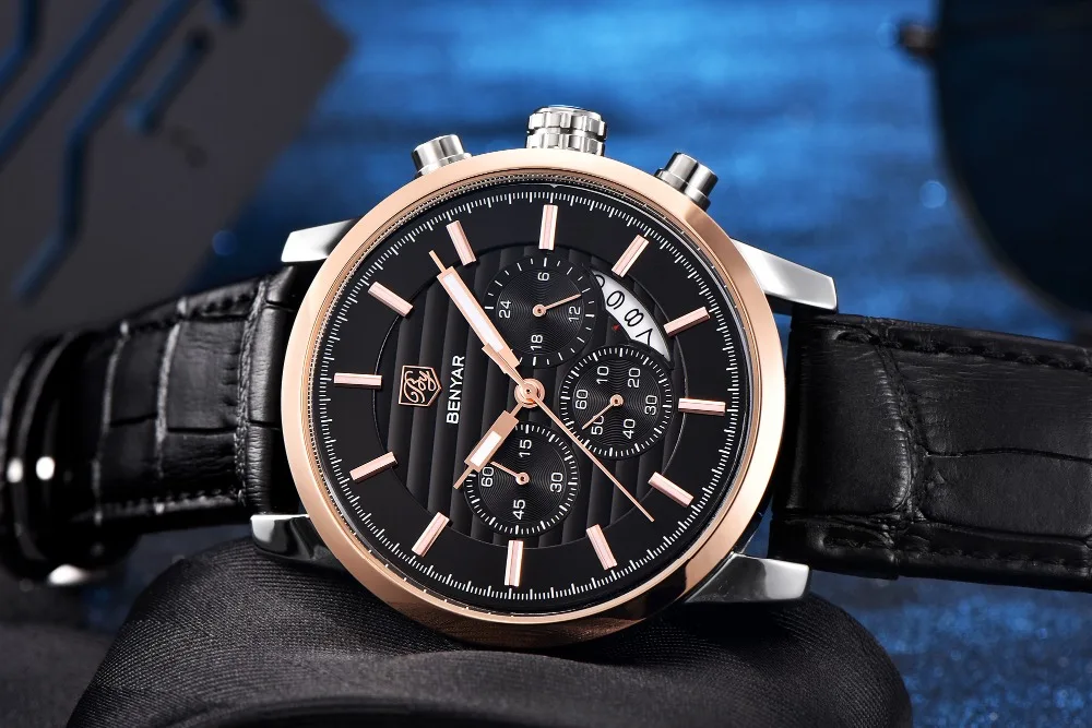 BENYAR мужские часы модные Хронограф Спортивные часы лучший бренд Роскошные Бизнес Кварцевые часы водонепроницаемые Relogio Masculino
