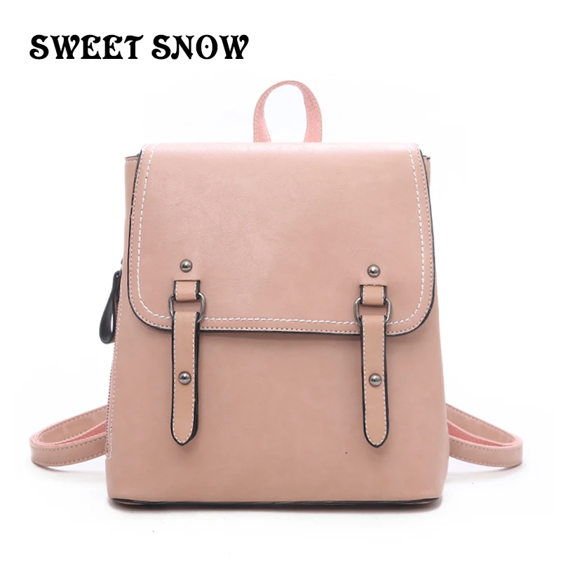 

SWEET SNOW Fashion Wild Leather Women's Backpack Leisure Simple Sewing Line Back Pack Multifunctional Ladies Backpacks