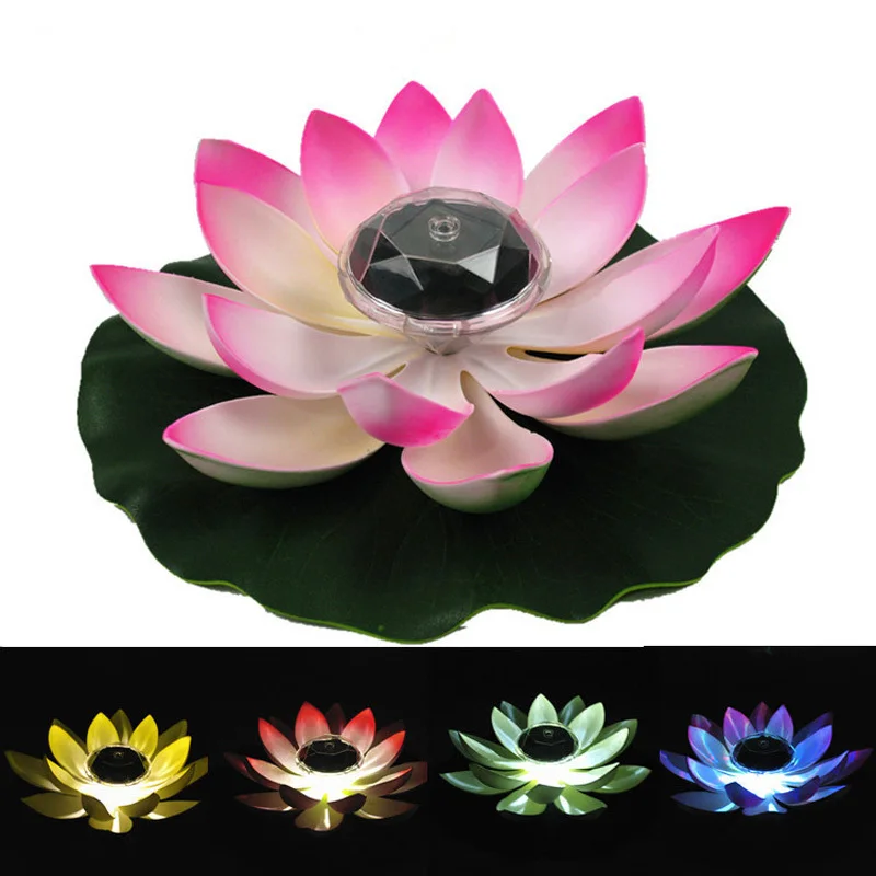 

Solar Powered LED Lotus Flower Lamp Water Resistant Outdoor Floating Pond Night Light for Garden Pool party nightlight decor