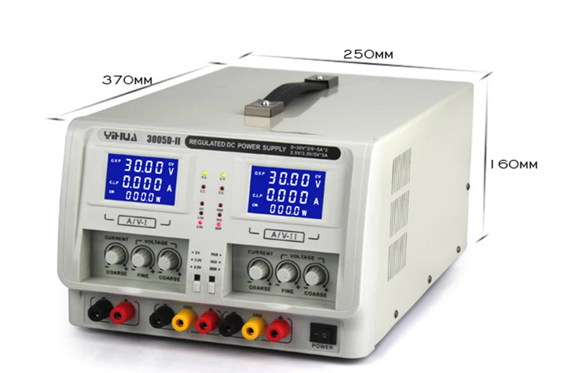 YIHUA 3005D-II двухканальный трехканальный Регулируемый лабораторный импульсный цифровой линейный источник питания постоянного тока 30 в 5A 3A+ DC разъем