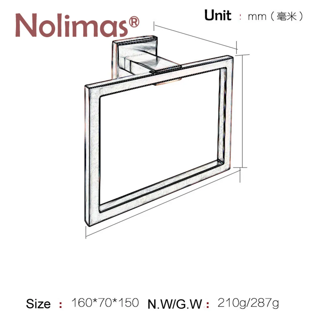 Европейский стиль Toliet полотенце кольцо настенный квадрат в форме полотенца Держатель хром матовый полотенце бар аксессуары для ванной комнаты