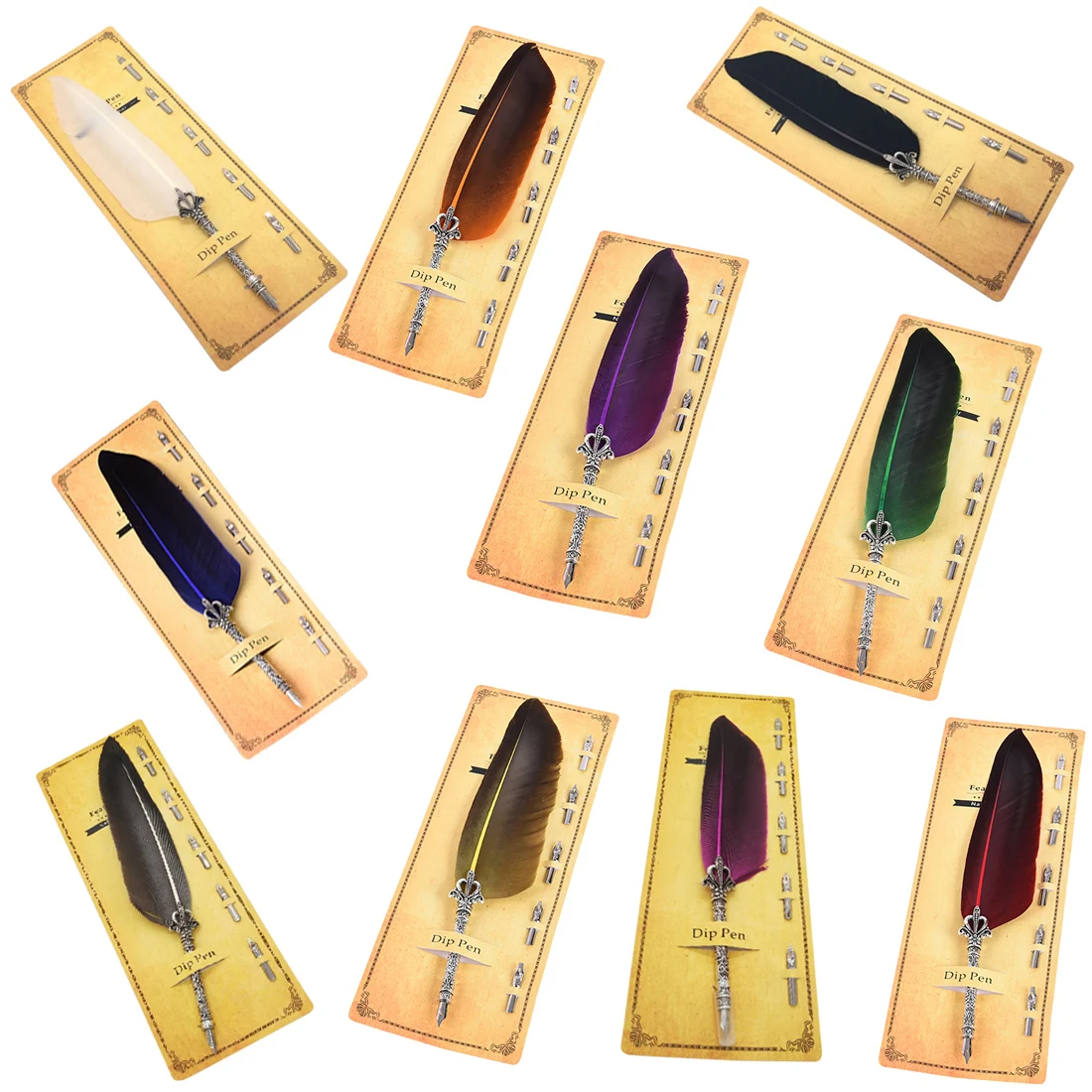 Creative Feather Dip Fountain Pen Chancery Quill Oblique Pens +5pcs Nib