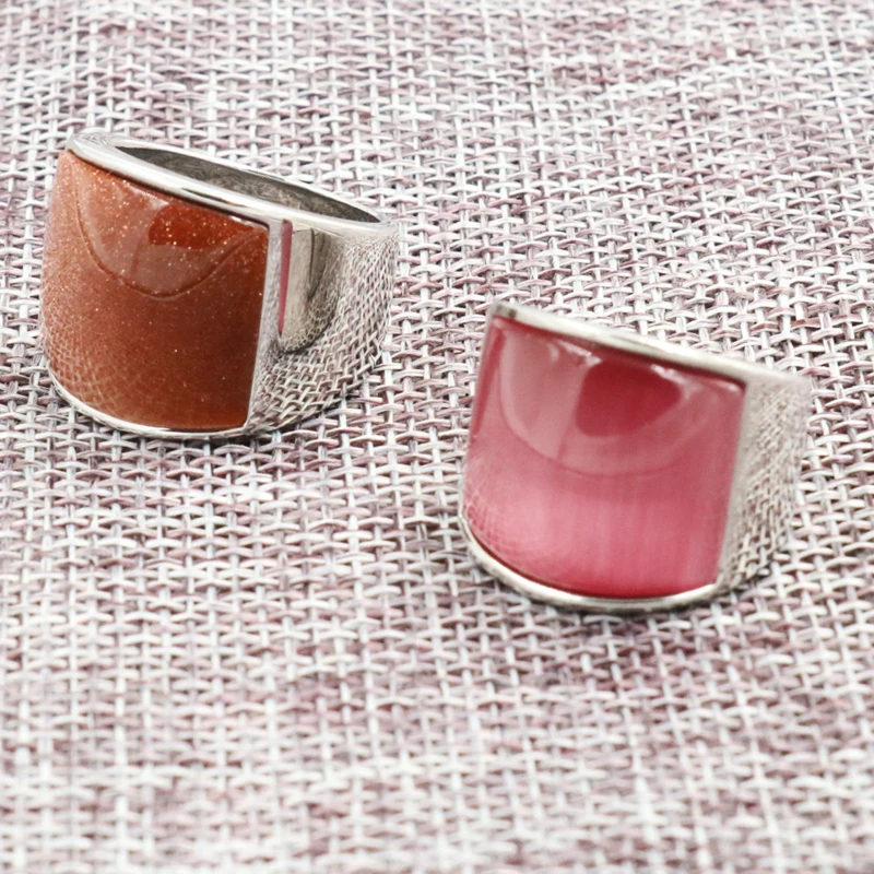 

New Fashion rings 361L Stainless Steel Silver Simple Jewelry Ring With Brown Pink Opal For Women High Quality Female Party Rings