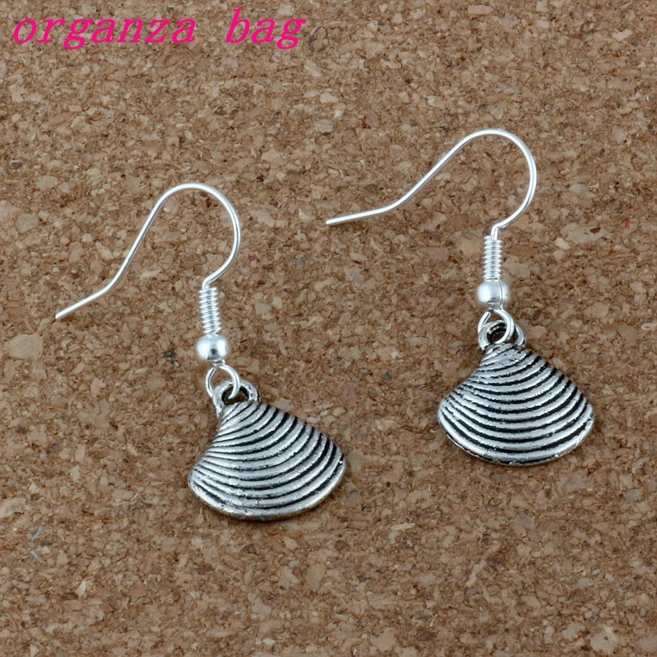 

20 pair Antique silver Shell alloy Charms Earrings With Fish hook Ear Wire 32mm A-189e