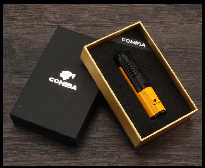 COHIBA 1 фонарь, зажигалка для сигар, металлическая мини Портативная многоразовая Бутановая газовая зажигалка, ветрозащитная сигаретная струйные зажигалки