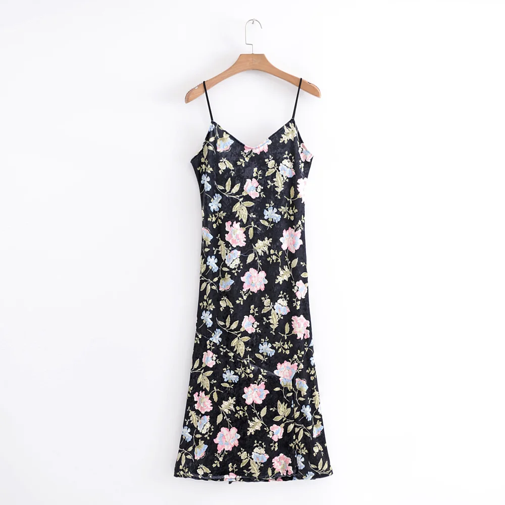 

Women's Summer Causal Velvet Floral Printed Sling Dress