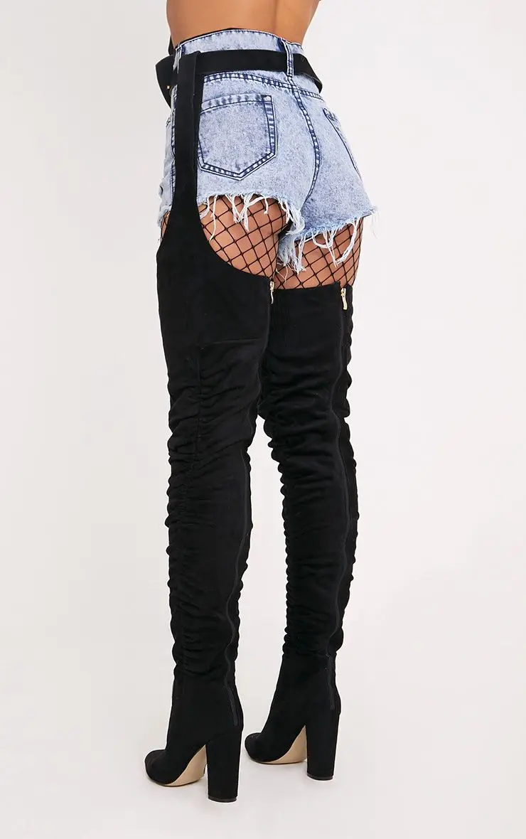 Haute Femmes Cuisse Sexy Plissé Bout Noir Pour Pointu Daim Longue Sur Style Le Rihanna Bottes Chaussures En Talons Hauts Genou UMGqSzVp
