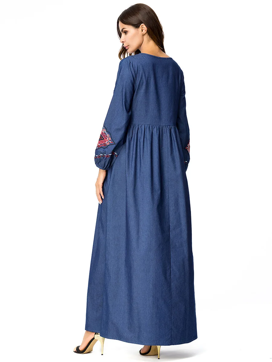 Длинные халаты, Свинг Рамадан, мусульманская одежда, Повседневное платье макси с вышивкой, джинсовые джинсы Абайи, большие размеры, кимоно