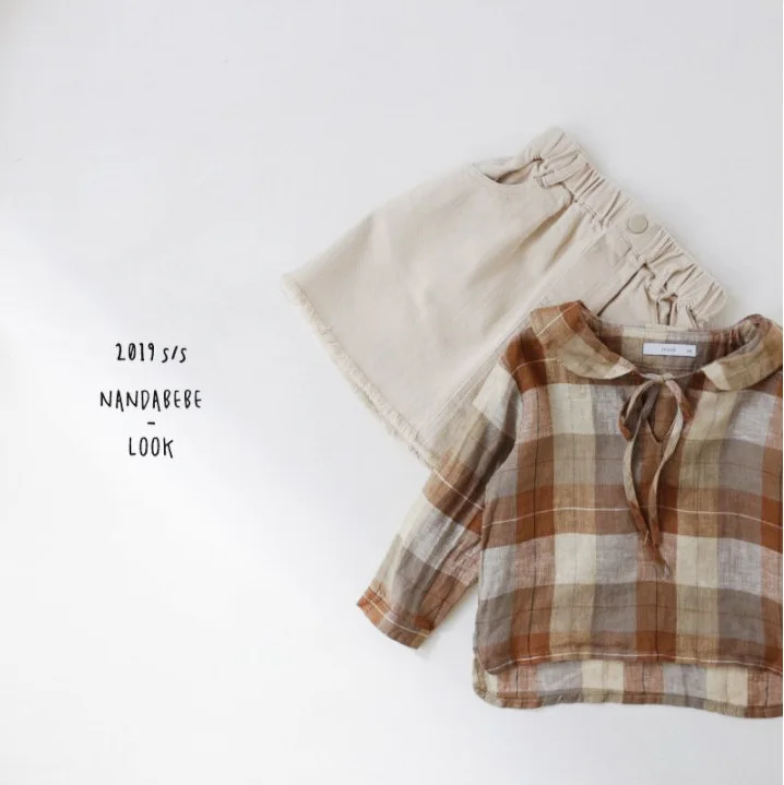 Girl Blouse Toddler Kids Casual Plaid Autumn Clothings Linen T-shirts