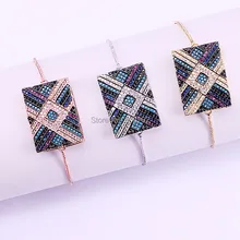 5 шт. Новая мода Micro Pave CZ прямоугольник очарование регулируемая цепь макраме браслет для Для женщин LL-B015