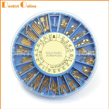 

120pcs/box Dentist Conical Screw Posts Kits Conical Nordin Dental Material Gold Plated Tapered Refills Files With 2 Key HOT