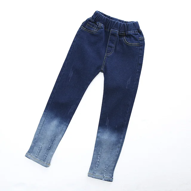 2018 Baby Girls Spring Jeans Pant Size 3 4 5 6 7 8 9 10 11 12 Years Kids Blue Elastic Waist Casual Jeans for Girls Pants 5M09