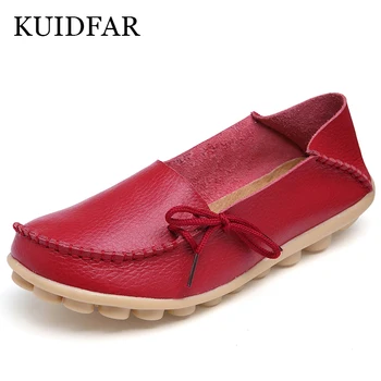 

KUIDFAR New Flats Women Genuine Leather Shoes Fashion Casual Moccasins Flats Shoes Women Loafers Soft Leisure Flats 35-44