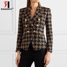 HAGEOFLY, высокое качество, дизайн, блейзер для женщин, длинный рукав, шерстяные пальто, двойные золотые пуговицы, блейзеры, верхняя куртка, пальто для женщин, XL