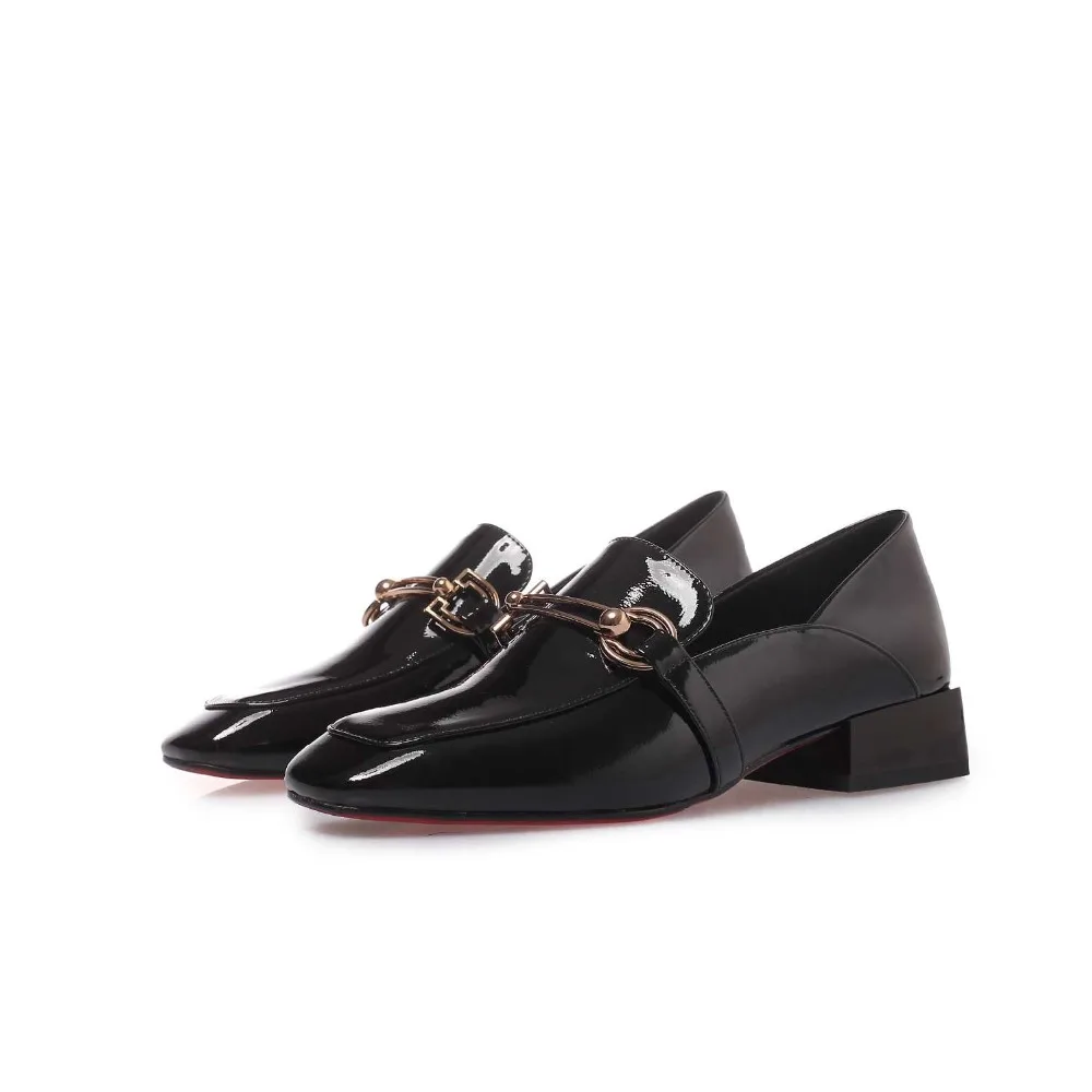 KRAZING POT/Классическая дизайнерская Брендовая обувь из натуральной кожи; женские туфли-лодочки на толстом среднем каблуке; обувь в деловом стиле с квадратным носком и металлическими застежками; L61