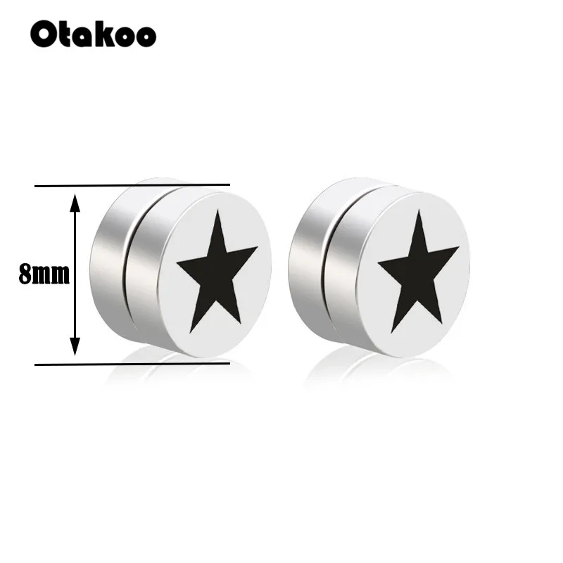 Круглые магнитные серьги гвоздики Otakoo из нержавеющей стали с черной звездой