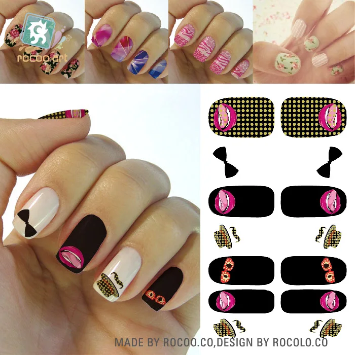 Rocooart K5678 New Beauty Fashion Nail Art Sticker Bowtie Glass Lip Mustache Hat Tongue Patterns Nails Wraps Water Decals | Красота и