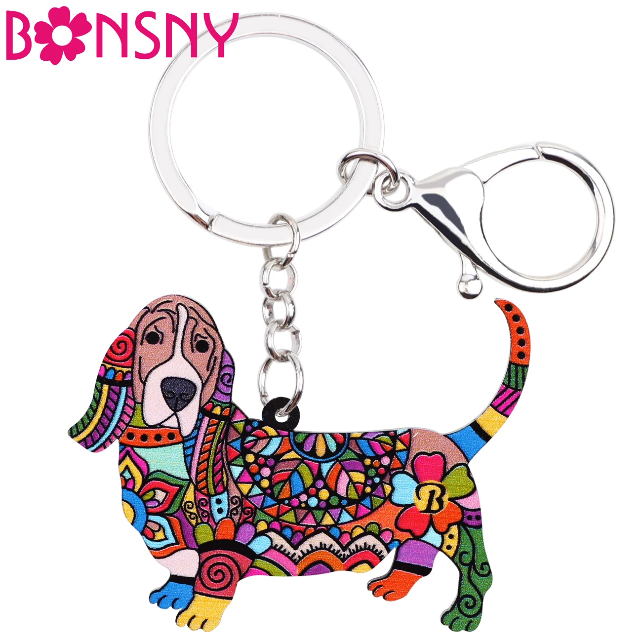 Bonsny акриловый узор Basset Hound брелок для ключей сумка собаки шарм аксессуары новые