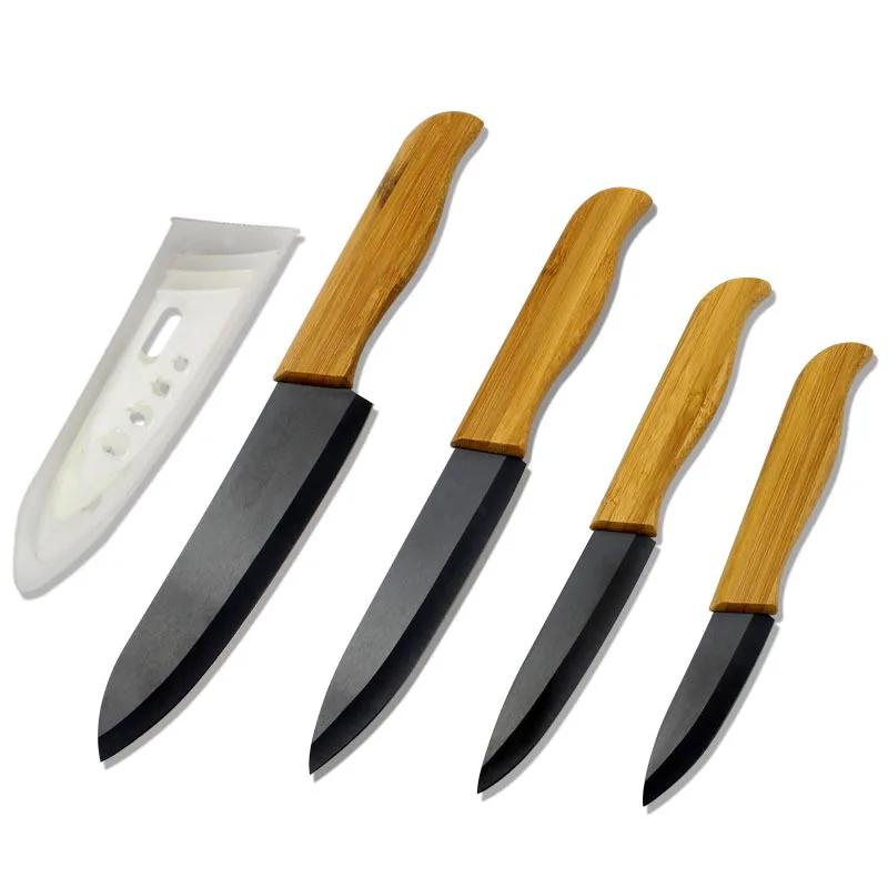 Free Shipping 4pcs Black White Blade Kicthen Ceramic Knife Set Acrylic