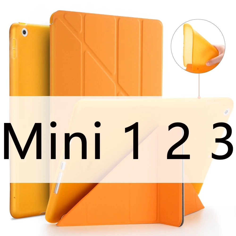 Чехол для iPad Mini 4 Mini 3 2 1 Mini 5 чехол из искусственной кожи Трансформеры умный чехол для iPad чехол 7," с силиконовой мягкой задней крышкой - Цвет: Orange 123