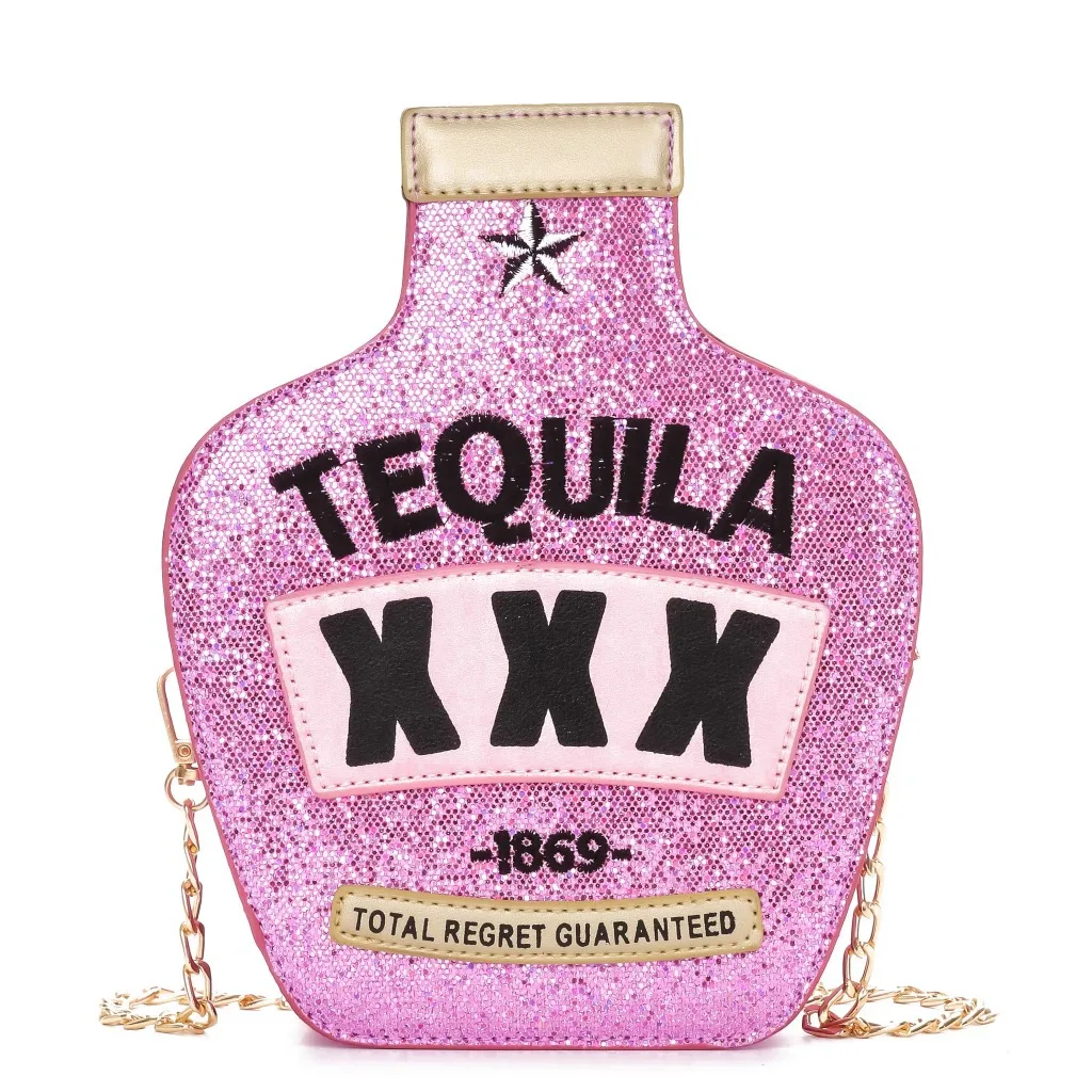 

ashion Style Tequila bottle Purse Women's Pouch Messenger Bag Girl Shoulder Bag Wallet Pouch Party Bag Glitter Clutch Bag