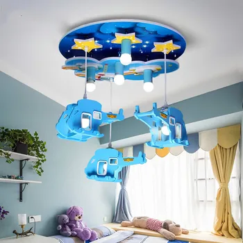 

Aircraft LED chandelier cartoon boy bedroom lamp blue wood lighting children's room kindergarten decorative lighting ZSH5049