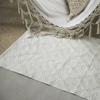 

morocco handmade Carpet geometric Bohemia Indian Rug door bedside mat bathroom plaid striped Modern white design Nordic style