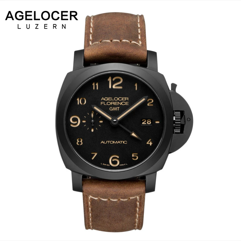 2017 Agelocer Mens Watches Swiss movement Luxury Military Casual Watch 100% Leather Fashion Wristwatches relojes hombre