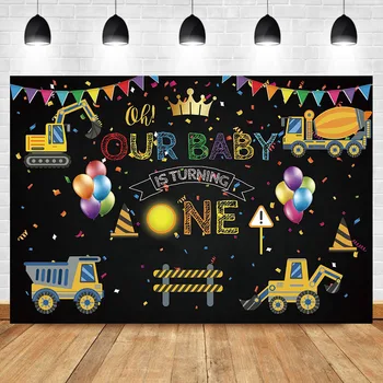 

Excavator Construction Backdrop First Birthday Party Photo Background Dump Trucks Boy Under Construction Party Backdrops