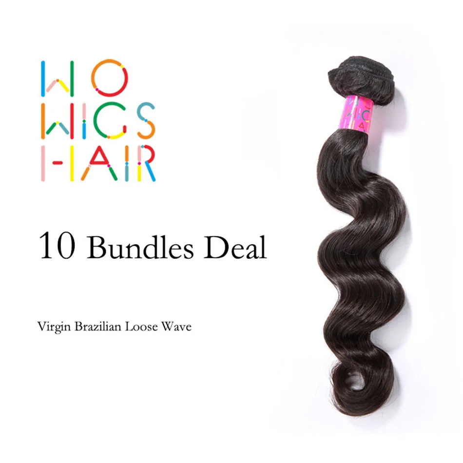 

WoWigs Hair Brazilian Virgin Hair Loose Wave 10 Bundles Deal Natural Color 1B