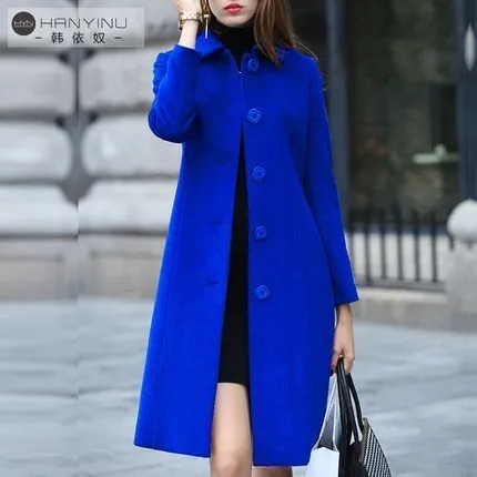 Шерстяное пальто, женская зимняя длинная куртка, шерстяное пальто выше колена, Корейская шерсть, большие размеры, модное пальто, на пуговицах, с длинным рукавом, AS202 - Цвет: Королевский синий