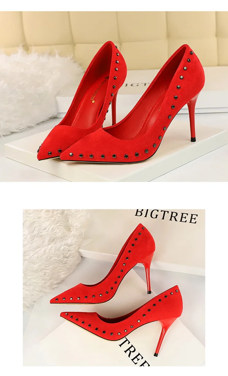 BIGTREE/Женская обувь; коллекция года; Классическая Офисная Женская обувь на высоком каблуке; туфли-лодочки с заклепками; пикантная женская обувь на каблуке; модная летняя обувь в стиле ретро; zapatos de mujer